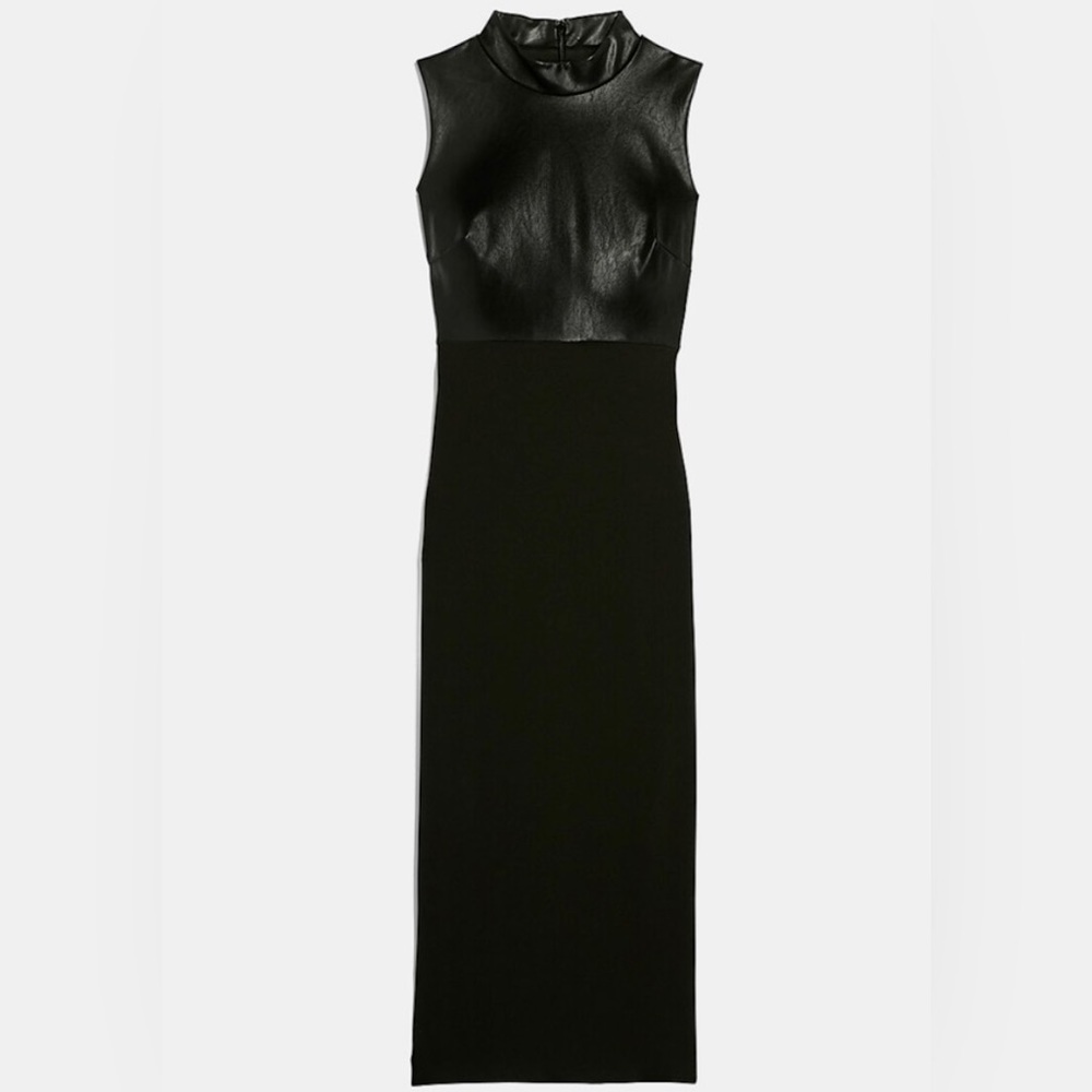 Express Faux Leather Mock Top Fitted Midi Dress